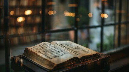 Canvas Print - Old Music Book Open On Windowsill.