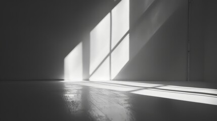 Poster - Minimalist interior design with window light and shadows.