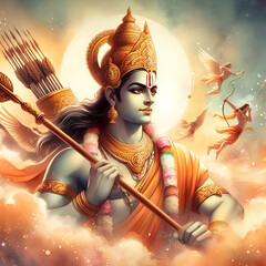 Poster - Watercolor Lord Shree Ram image background