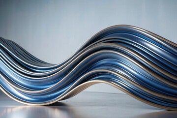 Sleek metal sculpture undulating gracefully on a minimalist background, showcasing a blend of curves and sheen that captivates the eye and invites contemplation. Generative AI