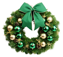 Canvas Print - PNG Christmas wreath green white background illuminated.