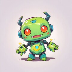 Poster - Cute Green Robot Illustration