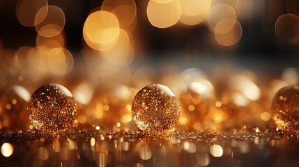 Glitter defocused abstract Twinkly Lights with golden dust and shine. Bright futuristic luxury for Christmas and party backdrop.