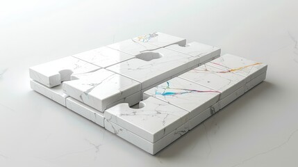 Wall Mural - White marble puzzle pieces with colorful veins.