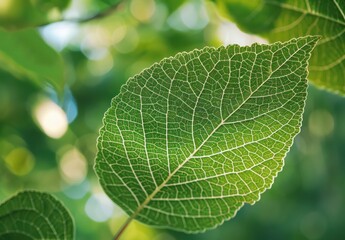 Canvas Print - Close-up of a Green Leaf with Delicate Veins