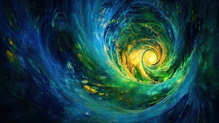 Sticker - Abstract swirling vortex of blue, green, and yellow hues