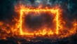 © Five Million Stock - A bright, fiery frame of orange flames forms a glowing square against a dark, textured background. The intense fire contrasts the dark tiles, creating a dramatic, high-energy visual.