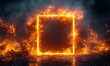 © Five Million Stock - A bright, fiery frame of orange flames forms a glowing square against a dark, textured background. The intense fire contrasts the dark tiles, creating a dramatic, high-energy visual.