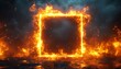 © Five Million Stock - A bright, fiery frame of orange flames forms a glowing square against a dark, textured background. The intense fire contrasts the dark tiles, creating a dramatic, high-energy visual.