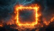 © Five Million Stock - A bright, fiery frame of orange flames forms a glowing square against a dark, textured background. The intense fire contrasts the dark tiles, creating a dramatic, high-energy visual.