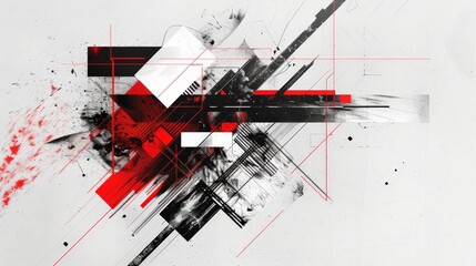 Canvas Print - Abstract red and black geometric shapes on a white background.