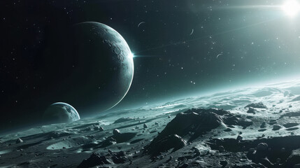 Wall Mural - space scene, masterpiece, a lot of planets and moons, otherworldly, mind blowing