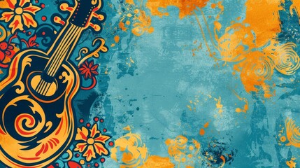 Canvas Print - Abstract guitar and floral grunge background.