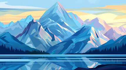 Beautiful mountain landscape illustration