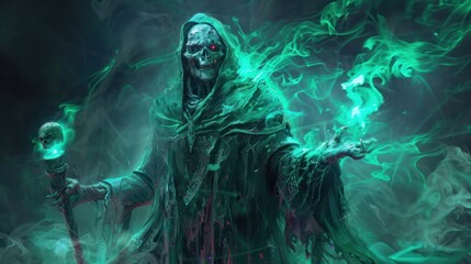 An evil sorcerer who masters the black magic of necromancy. AI generated images