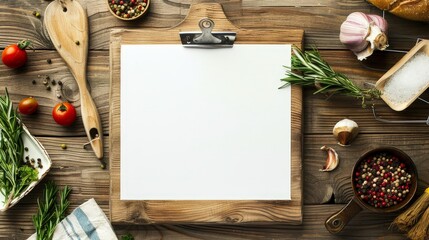 Blank Recipe Card On Rustic Wooden Table.