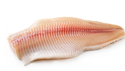 Fresh raw sea fish fillet from side of fish, with no bones. High in protein, essential fats and minerals for good health. Isolated on white background with copy space