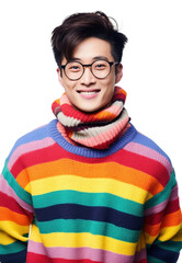 Wall Mural - PNG Hong Konger man turn to face wearing colorful sweater portrait glasses fashion.