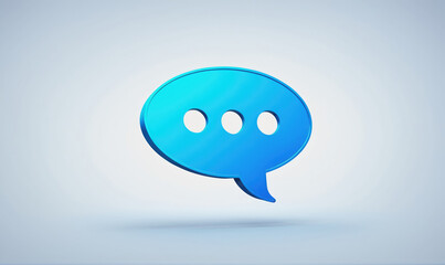 Illustration of a blue speech bubble icon with three dots, a common symbol for communication and messaging, on a white background