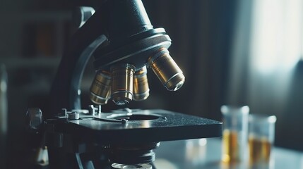 Wall Mural - a close up of a microscope on a table 