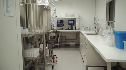 Wall Mural - A cutting-edge bioprocessing lab, working on innovative biotechnology projects 