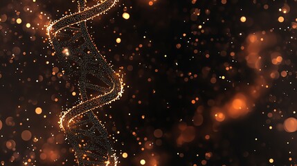 Wall Mural - Abstract DNA strand with glowing nodes against a dark bokeh background, symbolizing biotechnology and genetic research.