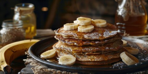 Traditional Icelandic Oatmeal Pancakes Lummur with Bananas and Honey