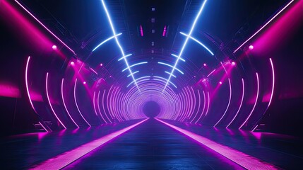 Wall Mural - Futuristic Neon Tunnel with Pink and Blue Lighting