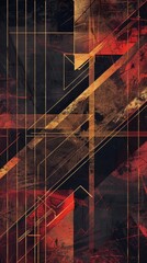 Canvas Print - Abstract gold and red geometric shapes.