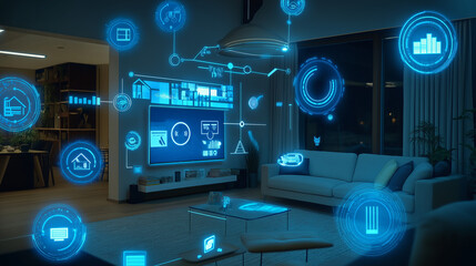 Aufkleber - Smart home automation system controlling modern living room devices