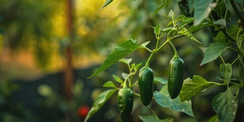 Wall Mural - Cultivating Jalapeno Peppers in a Home Organic Garden