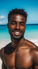 Wall Mural - Smiling handsome black man on the beach