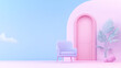 © Weerapat - A modern pastel interior featuring a stylish chair, pink door, and decorative plant, perfect for contemporary design concepts.