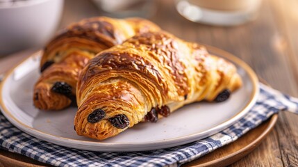 Homemade Croissant Raisin bread closeup view