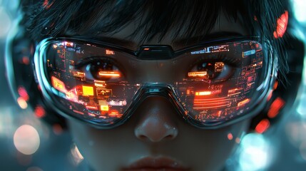 Anime-inspired hacker, digital cyberspace, coding and hacking, virtual reality, futuristic technology