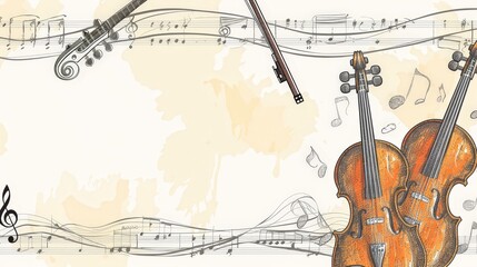 Canvas Print - Watercolor Music Background With Violin.