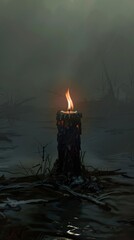 Wall Mural - A Single Candle in a Foggy Swamp