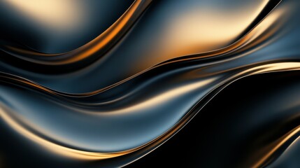 Wall Mural - A swirl of dark gold and black curves with a touch of light gold in a smooth, abstract design displaying ultrafine details and circular patterns.