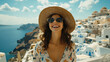 © Artistic Visions - Happy Woman in White Dress Exploring Santorini Greece Europe Streets