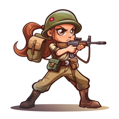 Wall Mural -  army action, cartoon soldier, white background