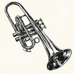 A Black and White Sketch of a Trumpet