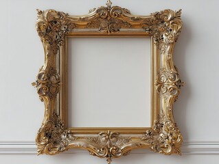 Sticker - ornate golden baroque frame with intricate floral carvings rich patina finish standing against a stark white background dramatic side lighting