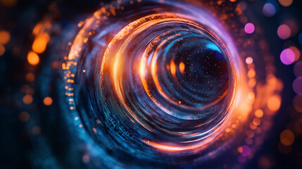 Fototapete - Abstract orange and blue light trails spiraling into a tunnel of energy