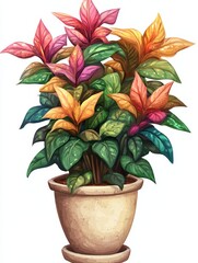 Colorful Potted Plant with Green and Orange Leaves