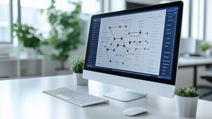 Poster - Computer showing complex workflows on screen in modern office