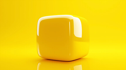 Fototapete - Yellow cube standing on yellow background reflecting light
