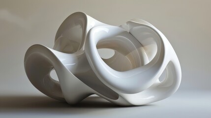 Poster - Abstract White Sculpture with Interlocking Curves.