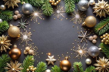 A festive arrangement of elegant ornaments and sparkling decorations set against a dark background celebrating the joy of the holiday season with warmth and cheer. Generative AI