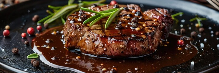 Poster - Grilled Rib Eye Steak in a Black Pepper Sauce