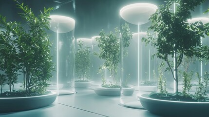 Sticker - Futuristic Glass Enclosures with Plants Under Artificial Light